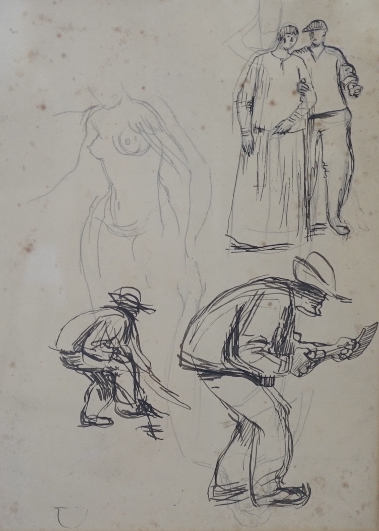 Manner of Vincent Van Gogh (1853-1890), pencil and ink, Figure studies, 31 x 22cm